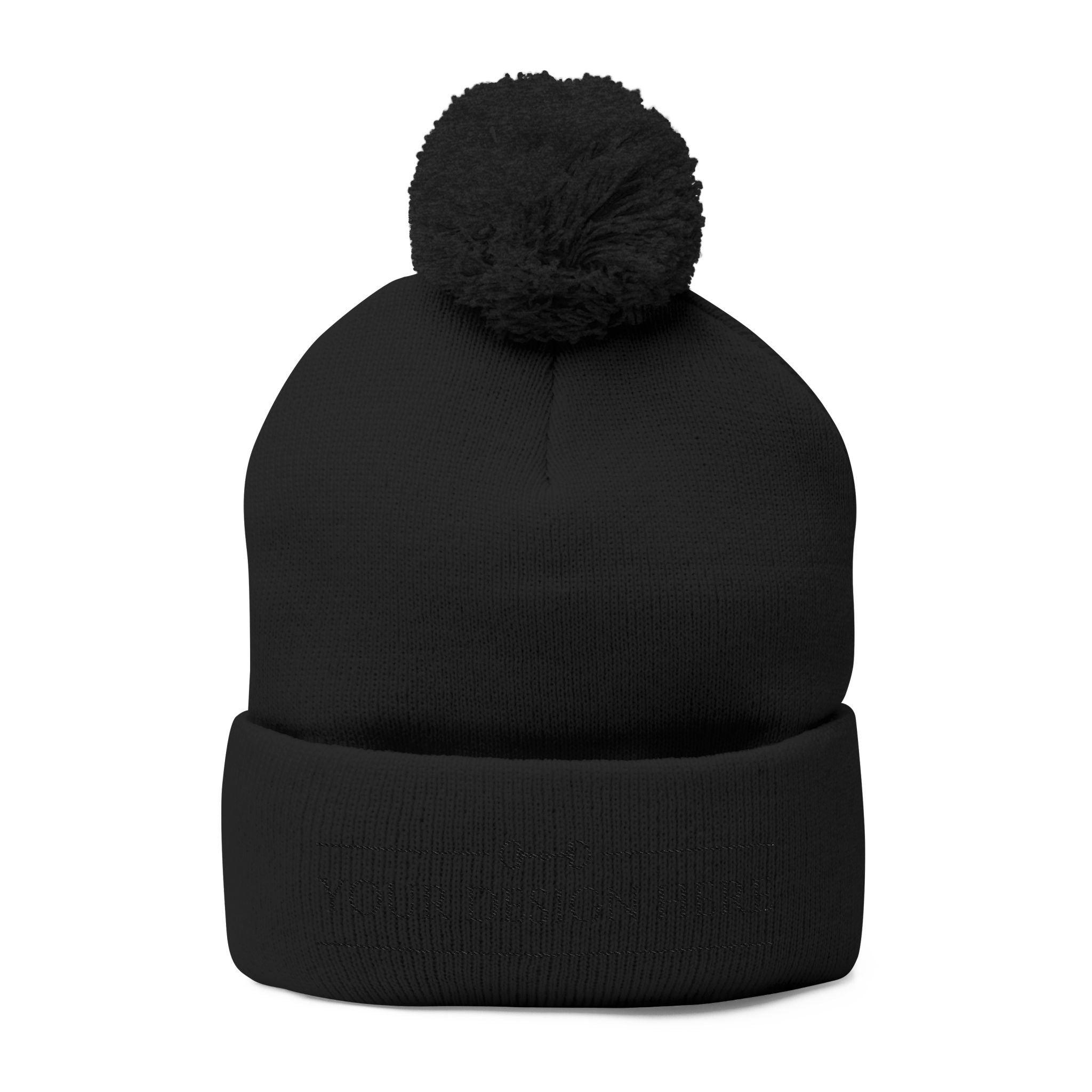 Embroidered Pom Pom Knit Beanie
