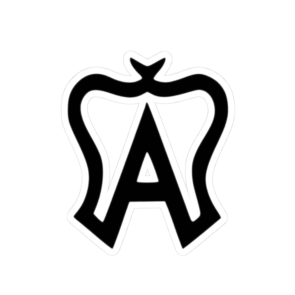 Black logo with a stylized letter 'A' on a white background