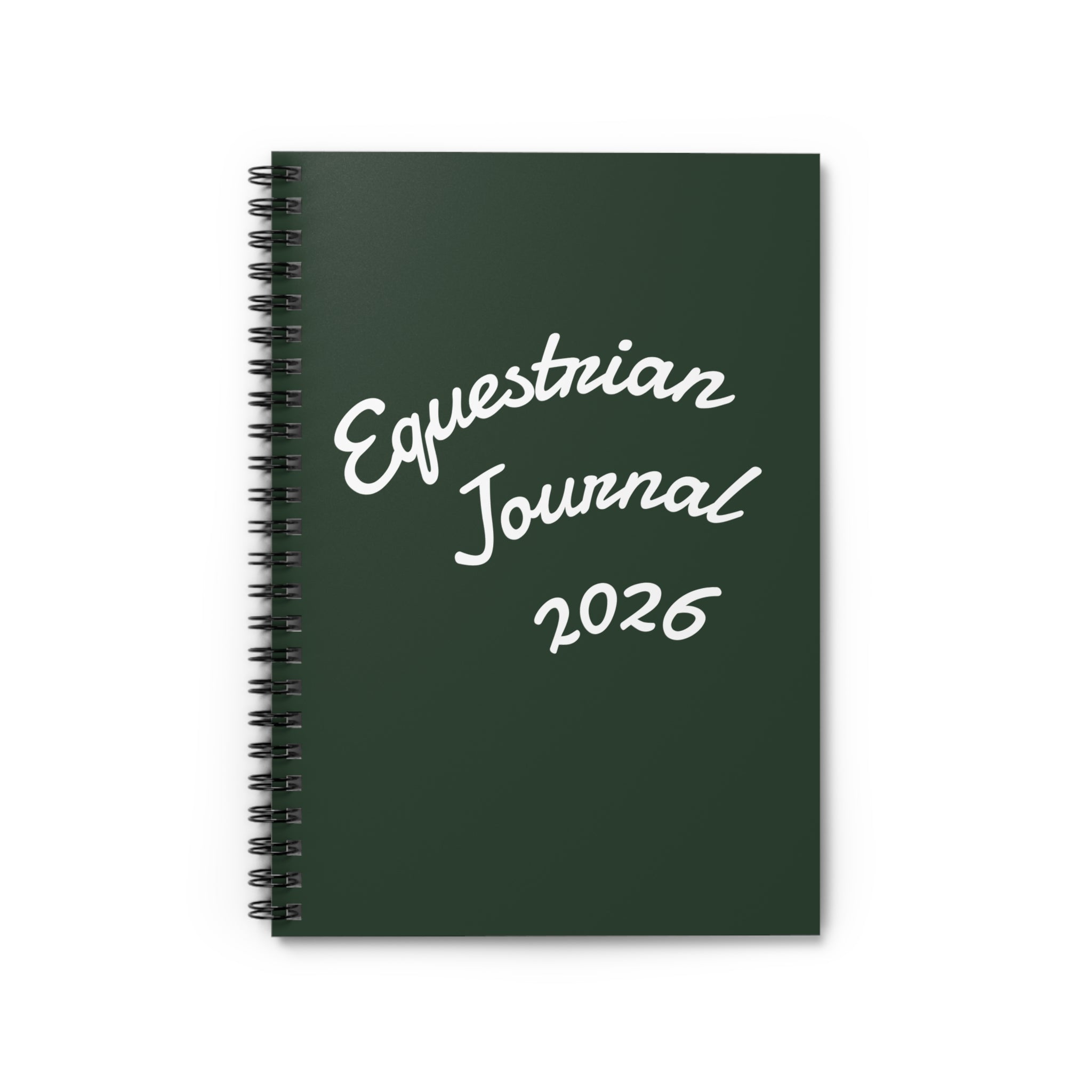 equestrian journal 2026 green spiral notebook for riders cursive cover