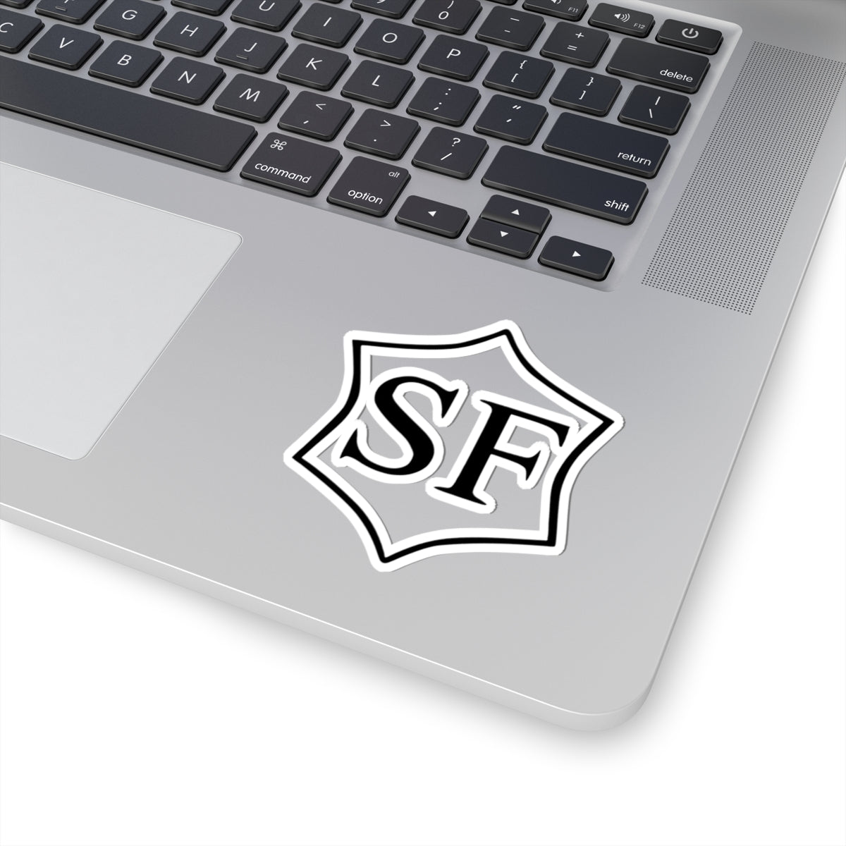 Selle Français warmblood registry logo vinyl sticker black and white SF shield design on white background
