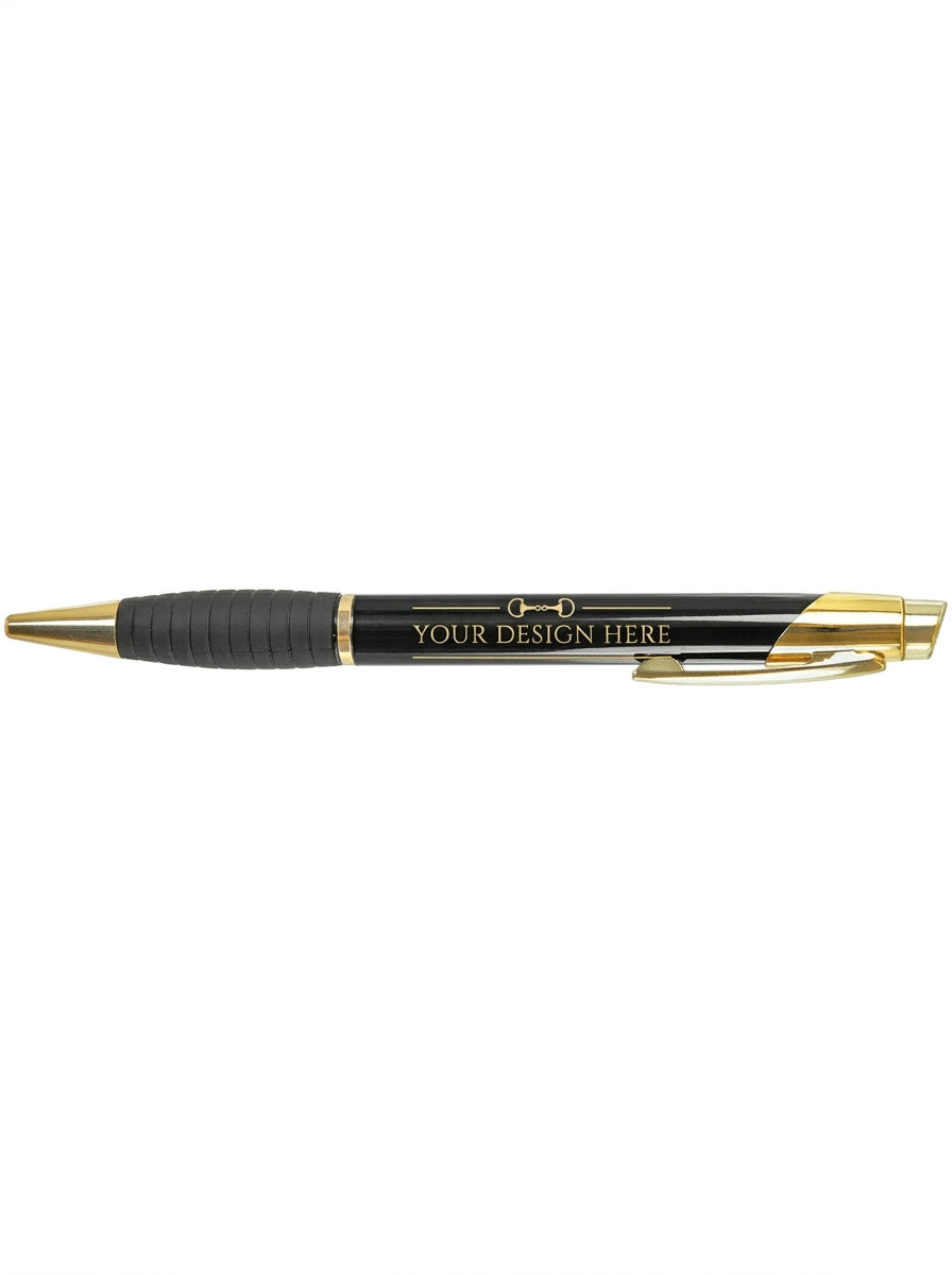Black pen with gold accents on a white background