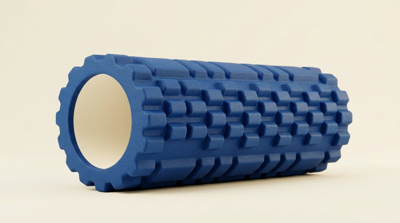  Blue textured foam roller on a neutral background — Notting Hill Equine Rider Fitness