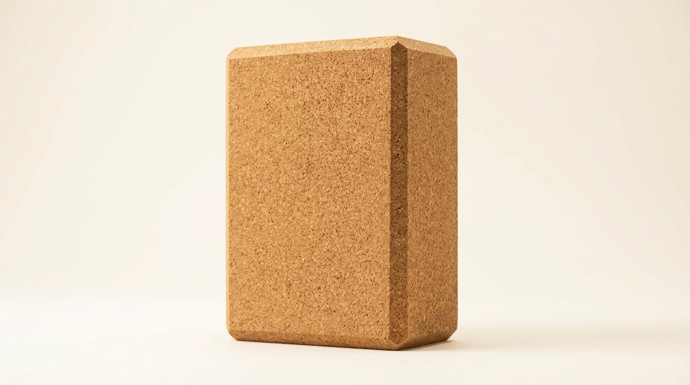 Single natural cork yoga block on a clean background — Notting Hill Equine Rider Fitness