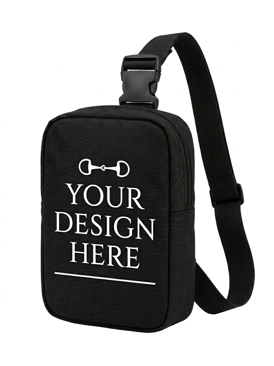Embroidered crossbody sling bag with custom wordmark