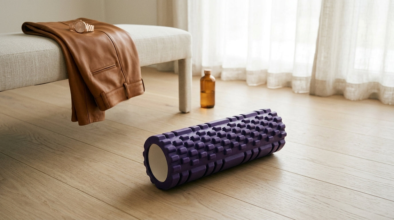 Foam roller displayed in a clean interior lifestyle setting — Notting Hill Equine Rider Fitness