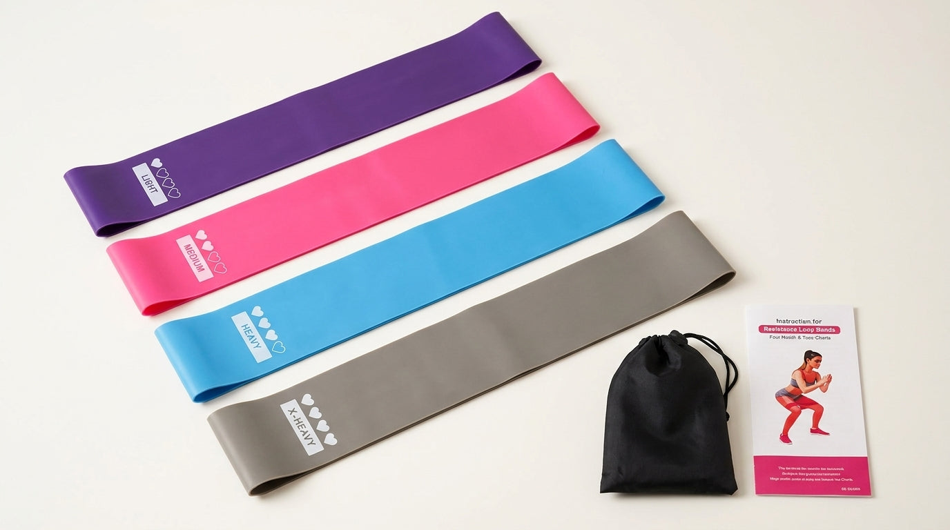 Set of four loop resistance bands in assorted colors with a carrying bag — Notting Hill Equine Rider Fitness