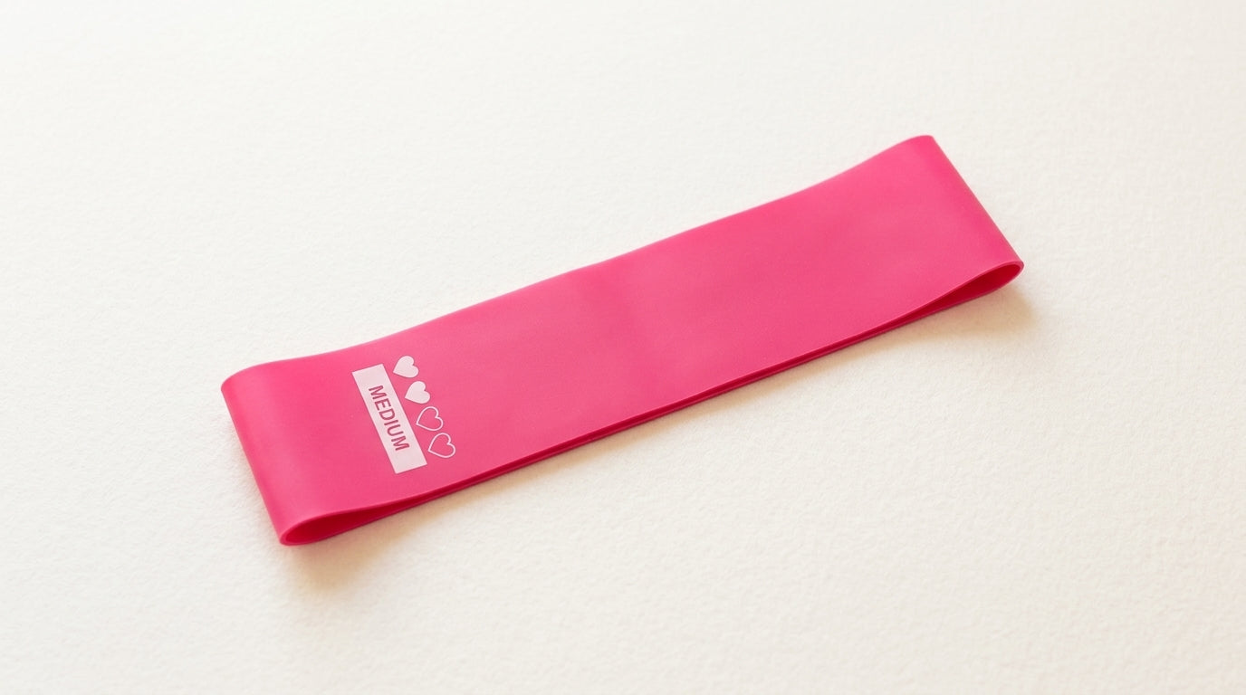 Flat loop resistance band in fuchsia pink on a neutral background — Notting Hill Equine Rider Fitness
