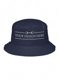 Navy blue embroidered bucket hat design
