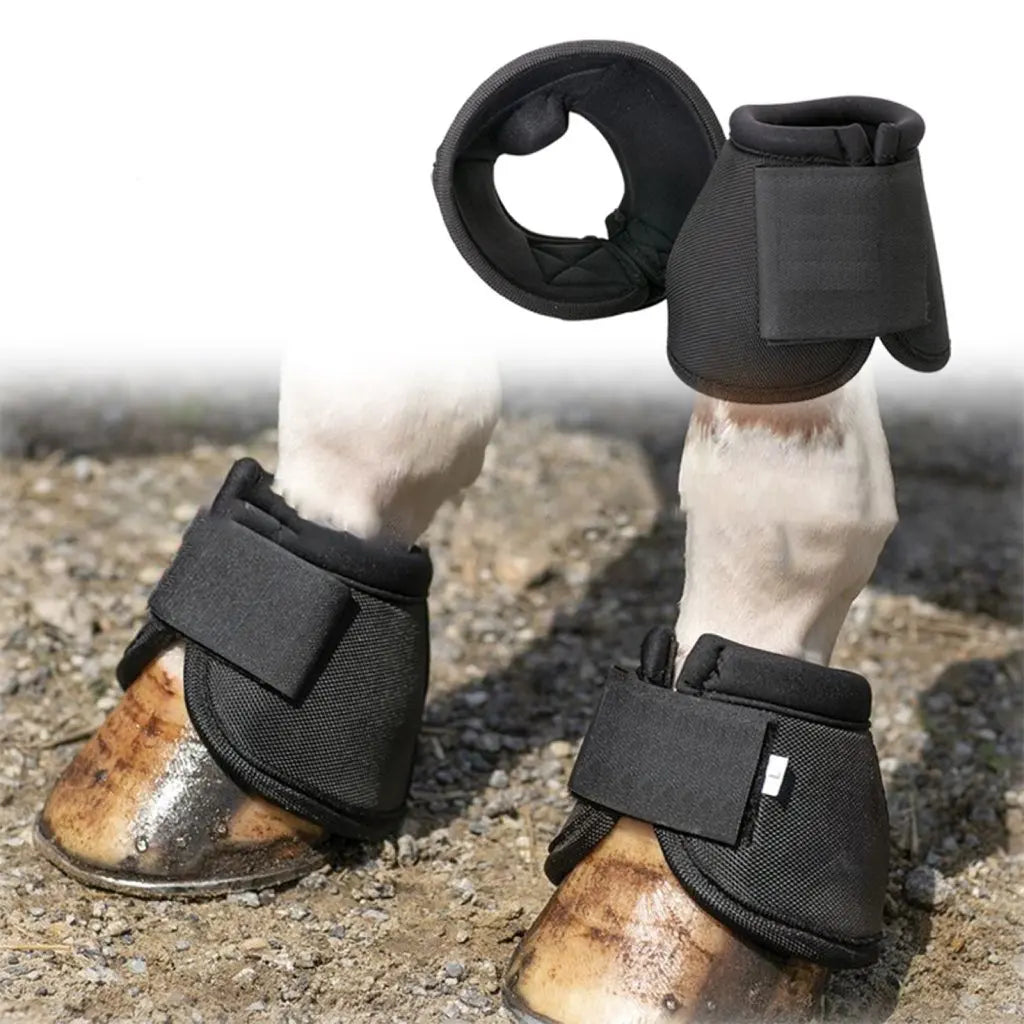 heavy duty black bell boots pair horse overreach hoof protection