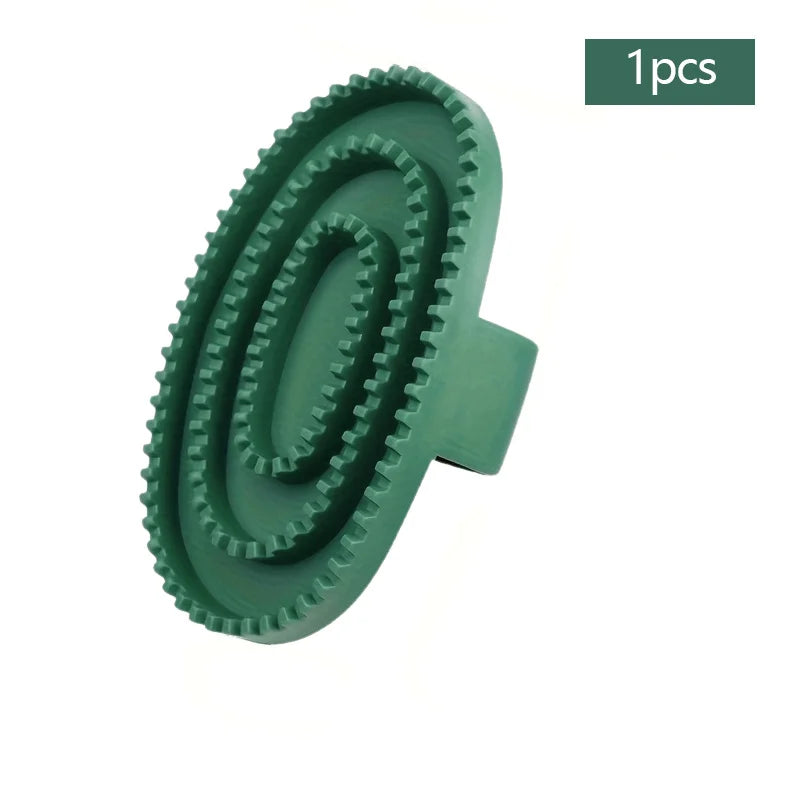 green rubber curry comb horse grooming massage brush