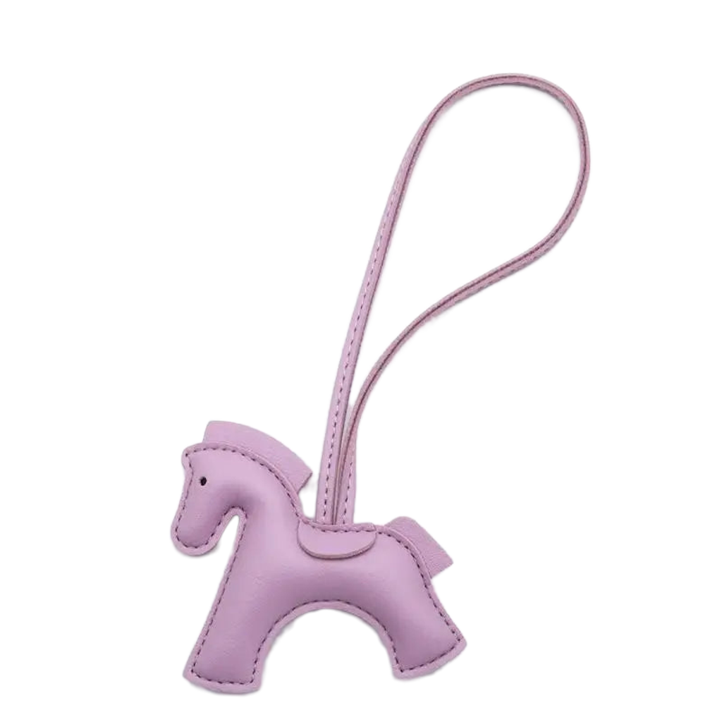 NHE leather pony keychain pendant in  purple colorway, equestrian bag charm for hunter jumper riders