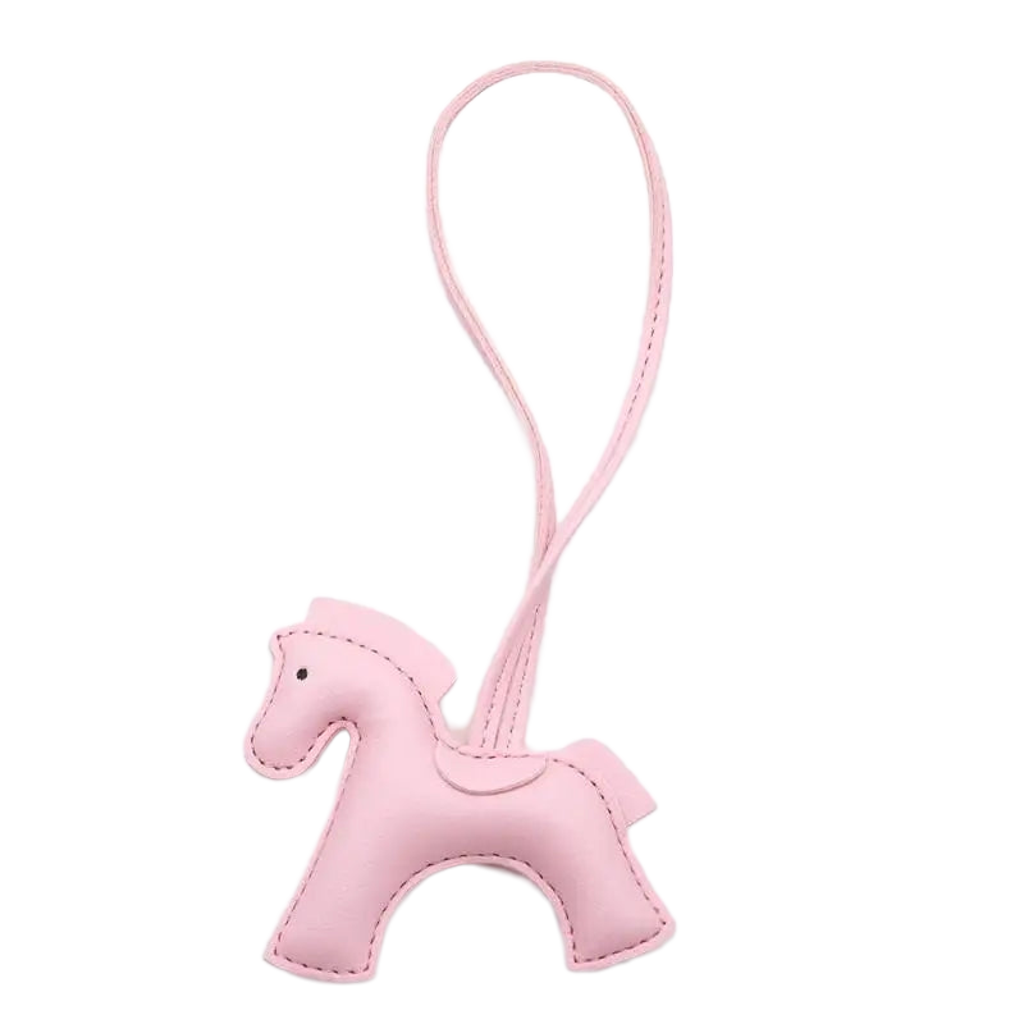 NHE leather pony keychain pendant in light pink colorway, equestrian bag charm for hunter jumper riders