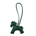 NHE leather pony keychain pendant in green colorway, equestrian bag charm for hunter jumper riders