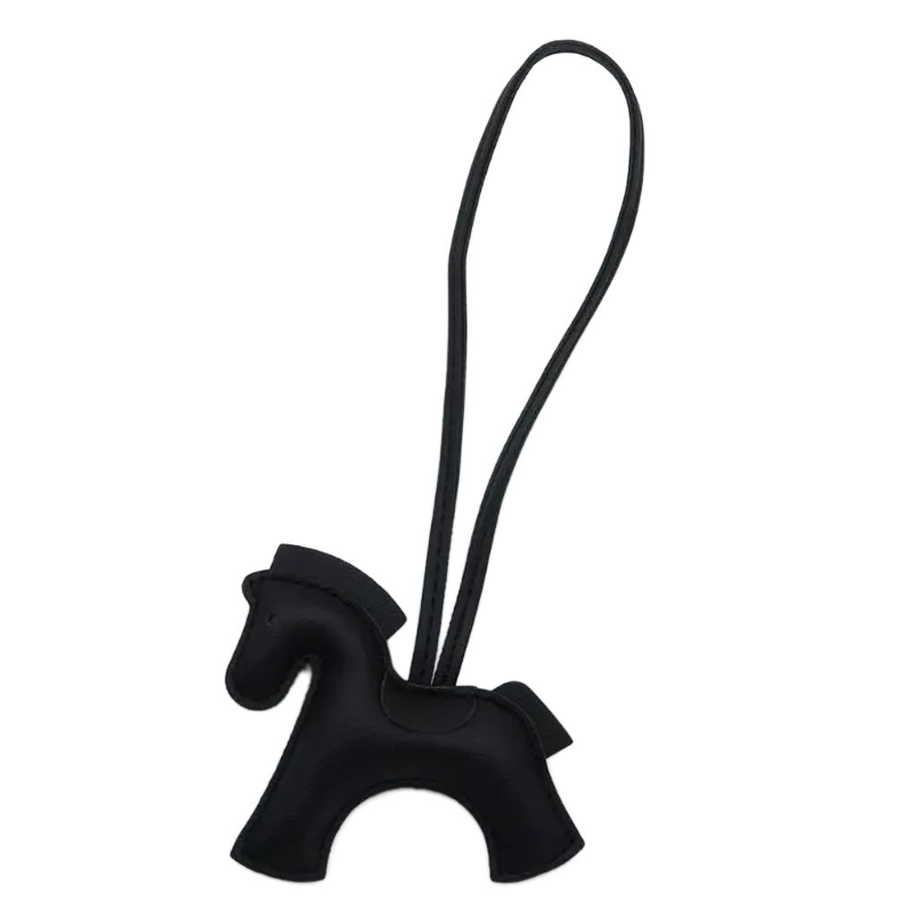 NHE leather pony keychain pendant in black colorway, equestrian bag charm for hunter jumper riders