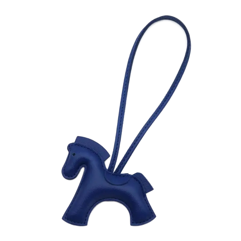 NHE leather pony keychain pendant in dark blue colorway, equestrian bag charm for hunter jumper riders