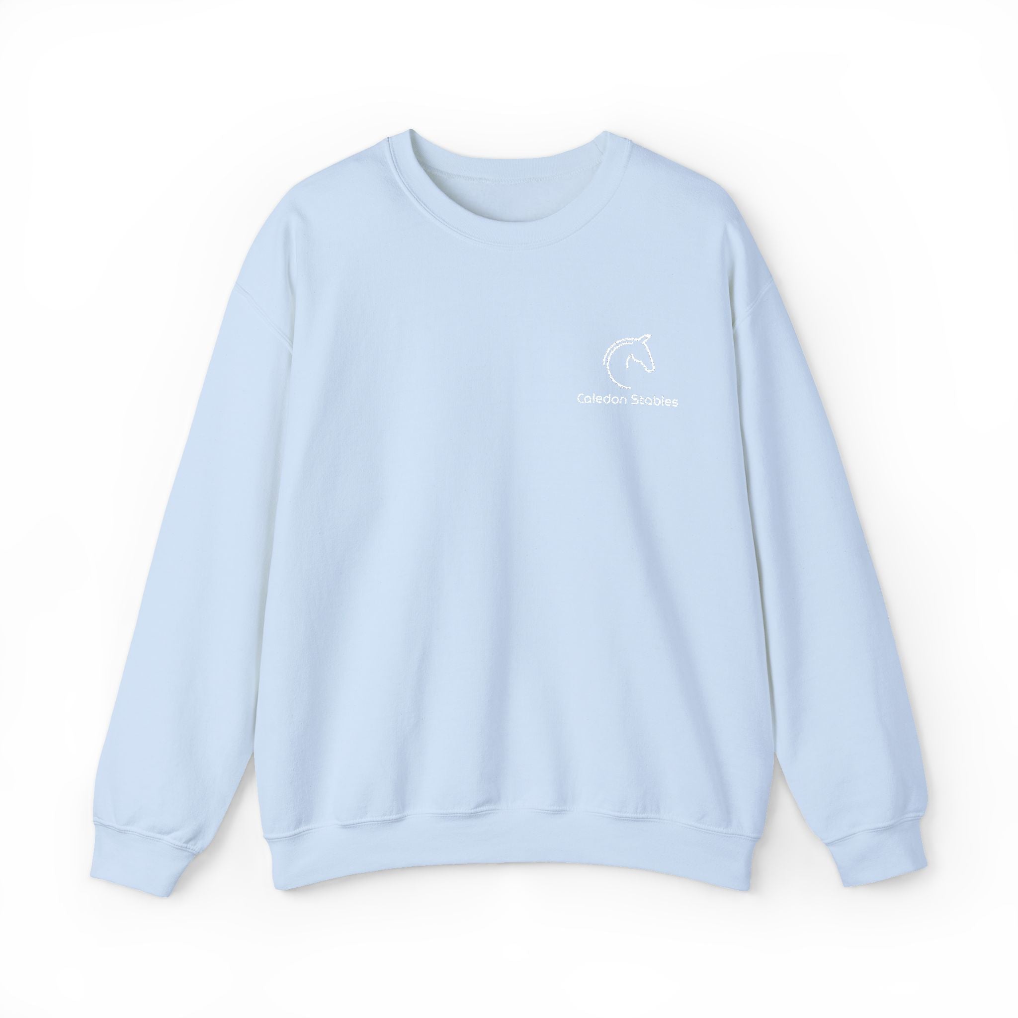 custom stable crewneck sweatshirt light blue embroidered barn name