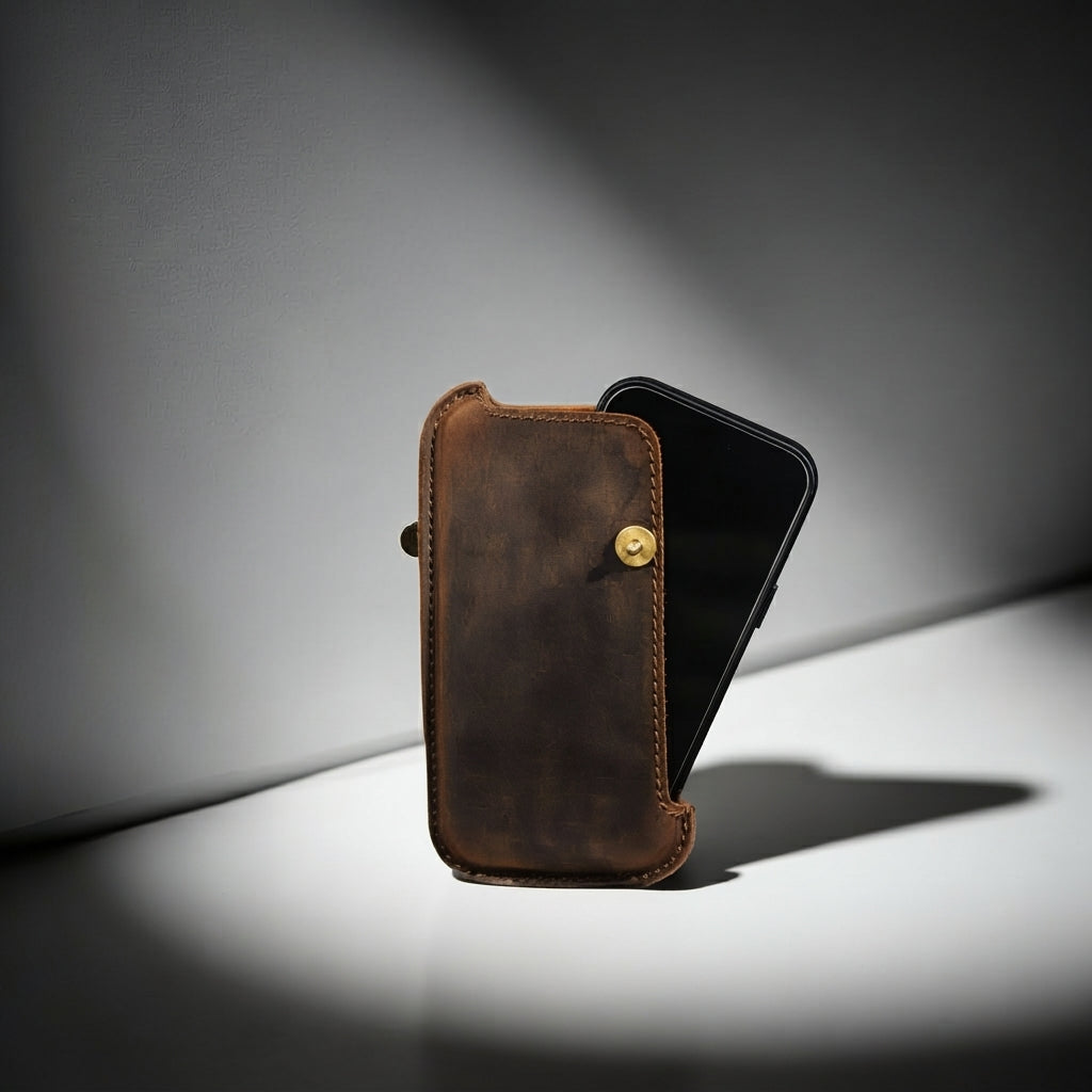 Leather Phone Holster for Riders with Magnetic Closure