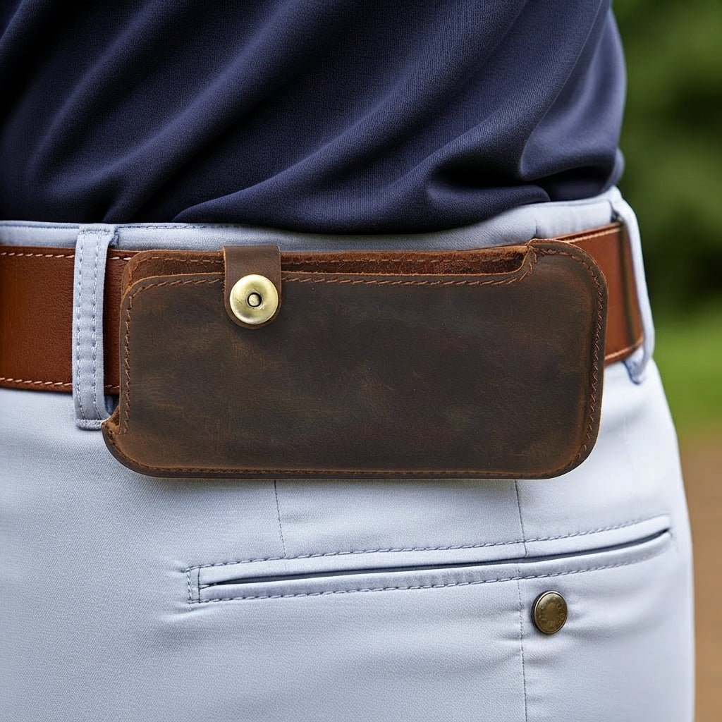 Leather Phone Holster for Riders with Magnetic Closure